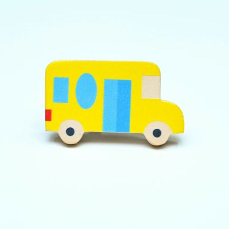 Handmade Pine Wood Yellow Bus Knob for Kids Furniture